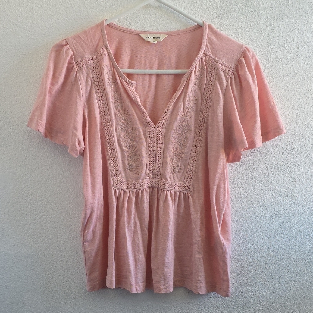 Lucky Brand Pink Embroidered Top Size S